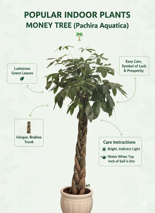 🌿 Money Tree (Pachira Aquatica) – Braided Trunk Indoor Good Luck Plant