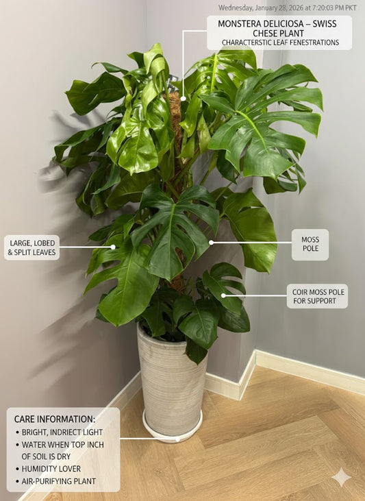 🌿Monstera Deliciosa (Swiss Cheese Plant) – Luxury Indoor Statement Plant with Designer Pot