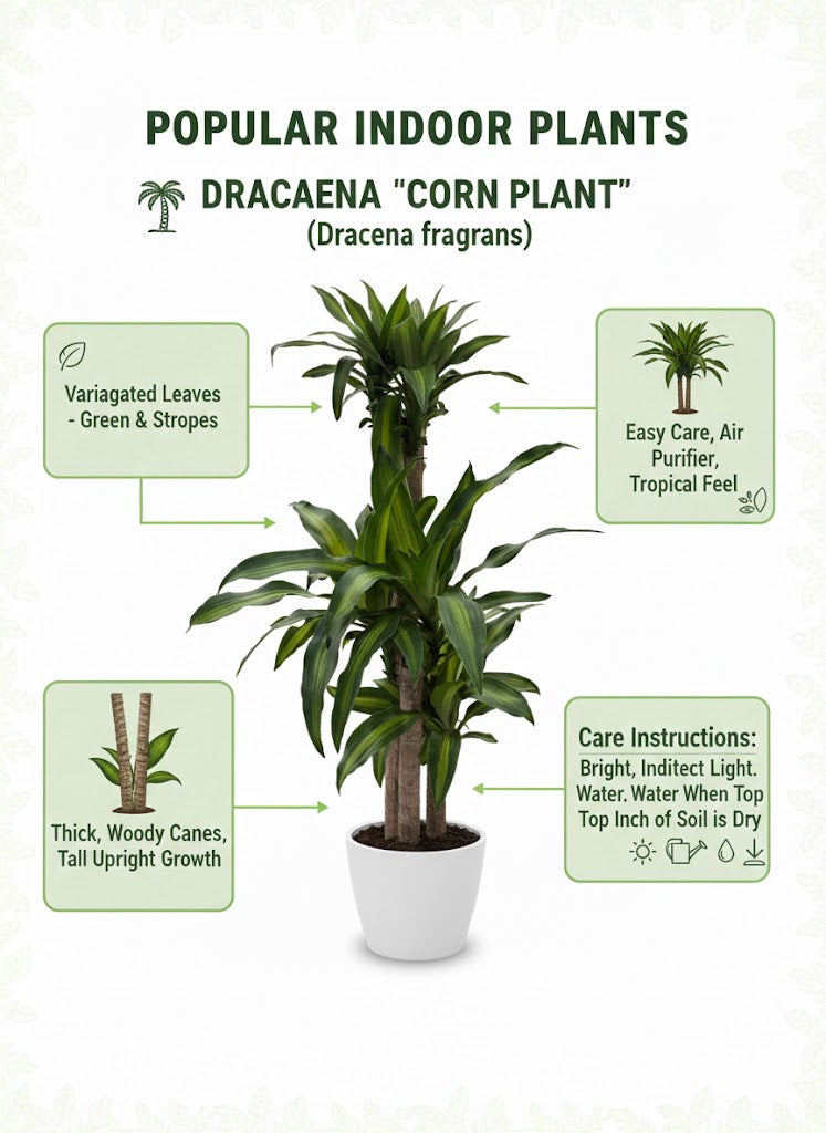 🌿Dracaena Massangeana (Corn Plant) – Elegant Indoor Floor Plant