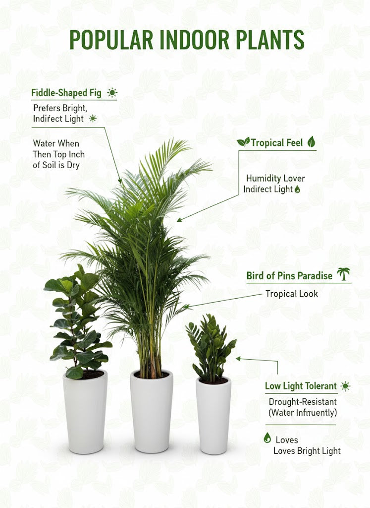 🌿Luxury Indoor & Outdoor Plant Set in Elegant White Pots – Tropical Green Décor Collection