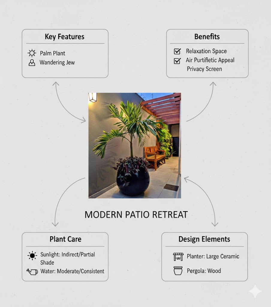Luxury Potted Palm Tree – Premium Outdoor & Patio Statement Plant infographics