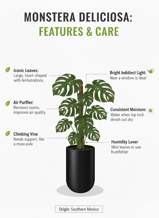 🌿Elegant Monstera Indoor Plant in Premium Black Planter