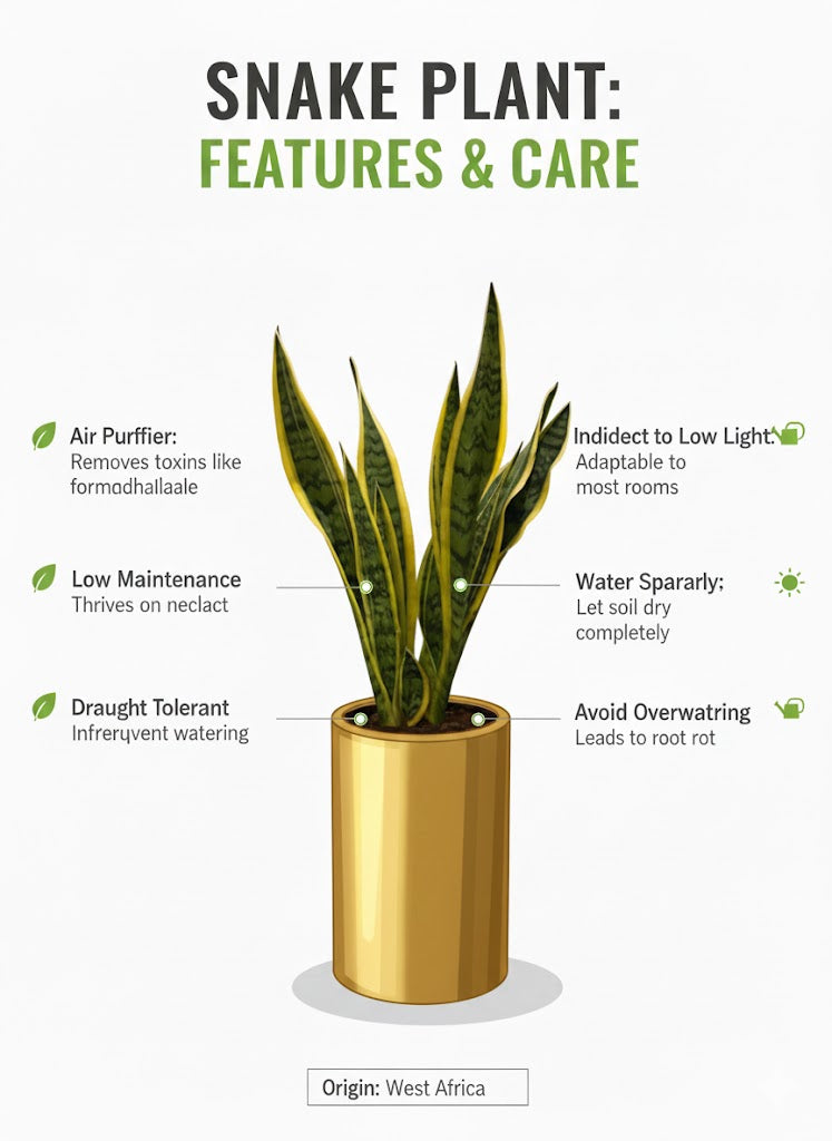 🌿 Luxury Snake Plant (Sansevieria) in Gold Ceramic Planter