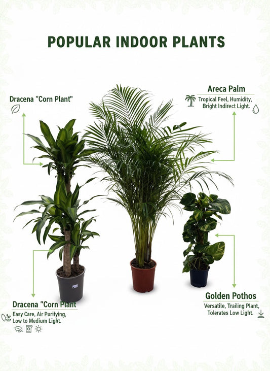🌿Luxury Indoor Plant Trio – Dracaena, Areca Palm & Golden Money Plant Set