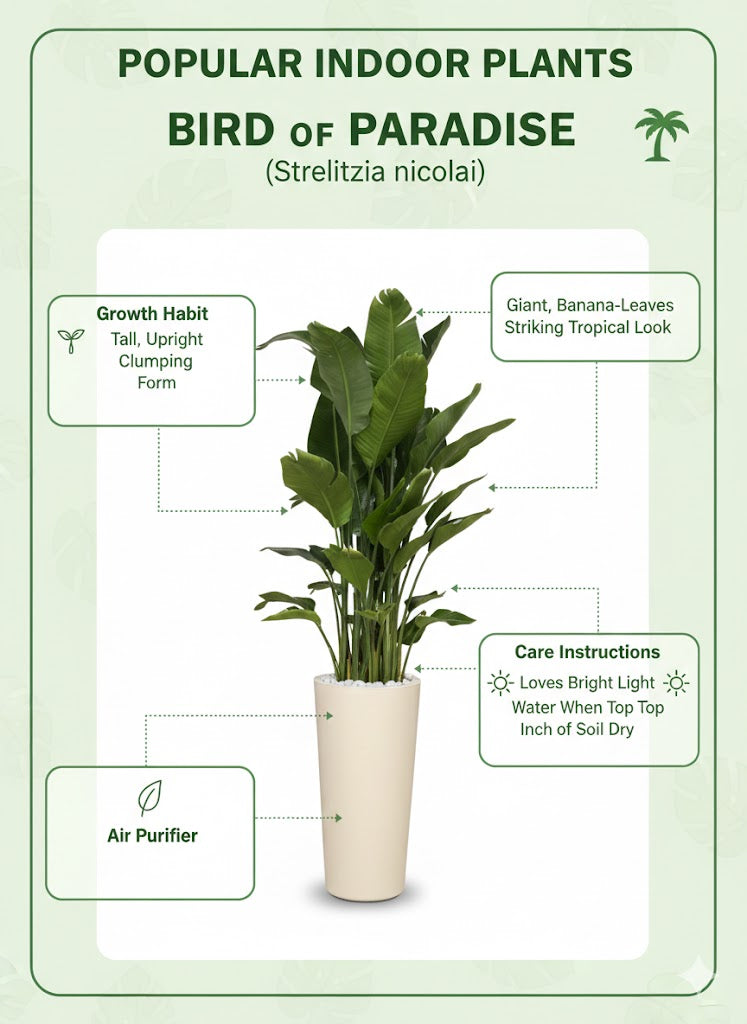 🌿Premium Bird of Paradise Floor Plant in Modern White Planter