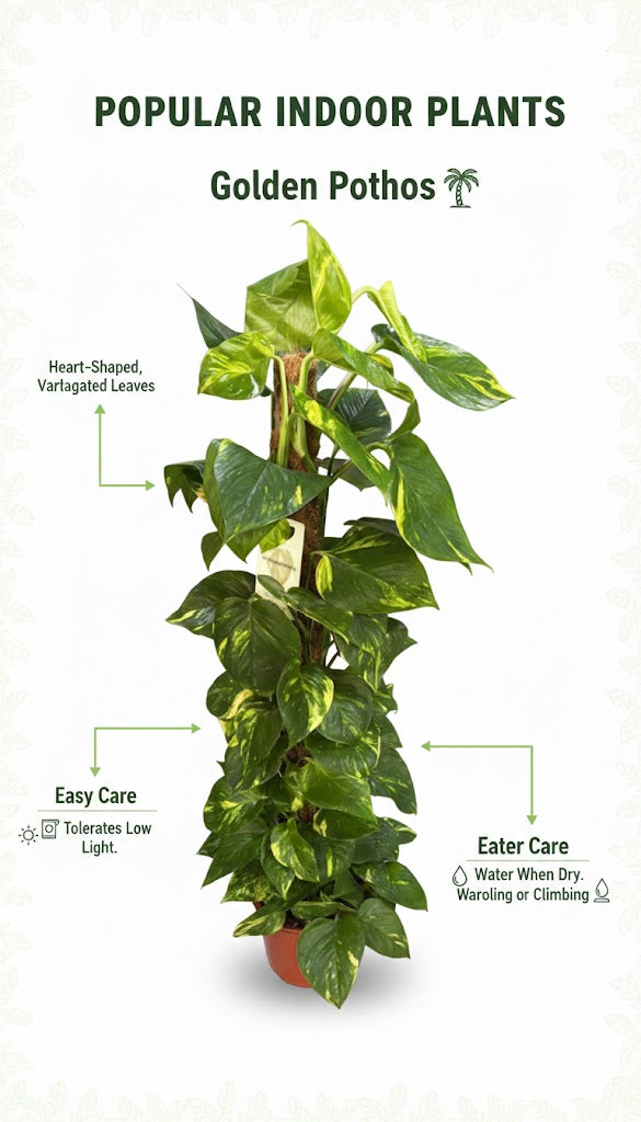 Golden Money Plant (Pothos) on Moss Stick – Lush Climbing Indoor Plant