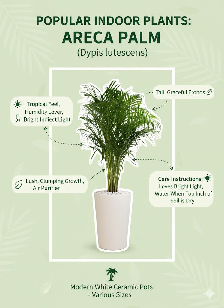 🌿Elegant Areca Palm Indoor Plant in Premium White Floor Pot