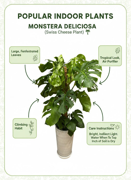 🌿Monstera Deliciosa – Luxury Split-Leaf Indoor Plant for Modern Interiors
