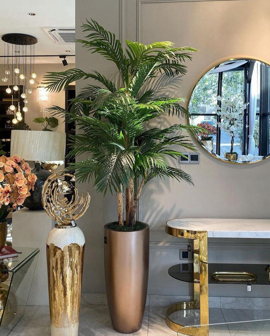 Decorative indoor plant in a modern interior setting with furniture and decor elements.