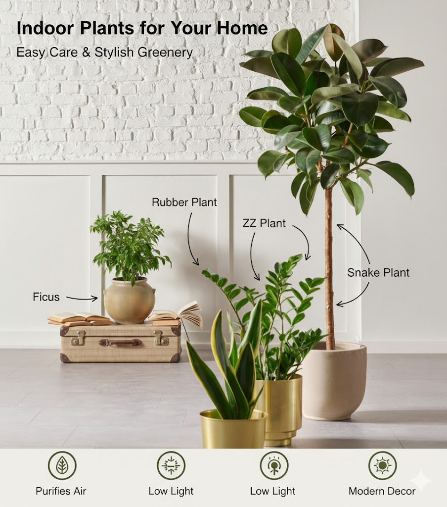 Modern Indoor Plant Collection – Rubber Tree, Snake Plant & ZZ Plant collection