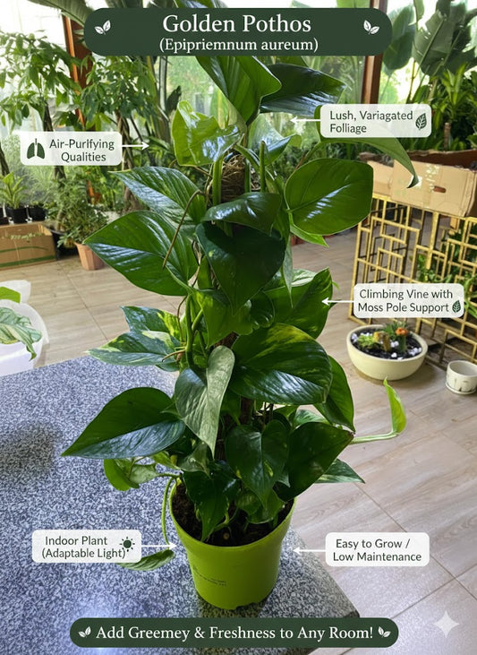 🌿 Money Plant (Golden Pothos) on Moss Pole – Elegant Indoor Air-Purifying Plant
